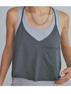 Lunya Organic Pima Racer Tank Gray Large NIP Soft Luxury Lounge Cami Cotton NEW